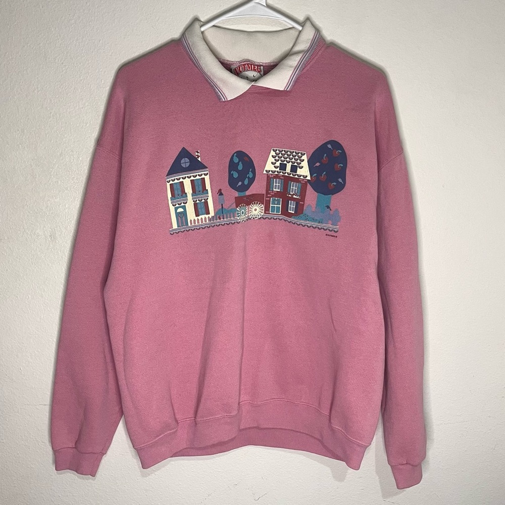 Vintage 90s Nutmeg Women’s Cottage Core Cute House Grandma Sweater Crewneck L